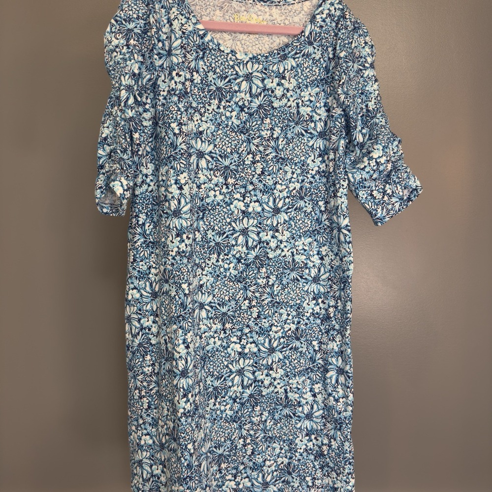 Lilly Pulitzer Girls Mini Belden Dress Size L Cumulus Blue Blooming Together - Picture 2 of 8